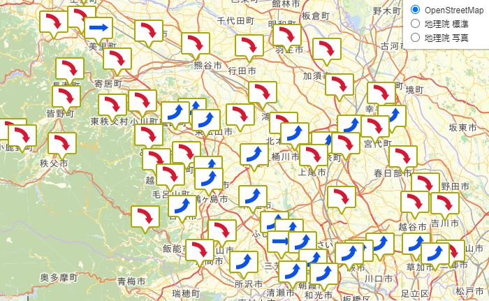 埼玉県の市町村地価変動率