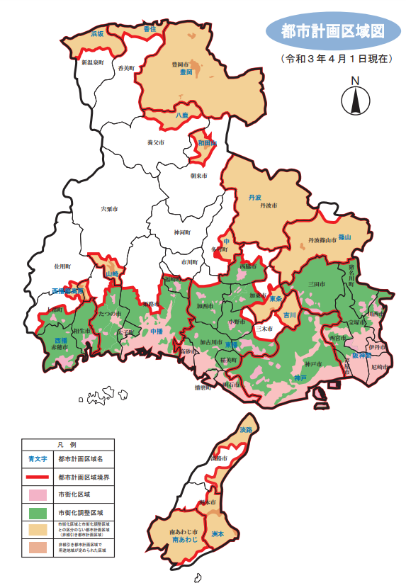 兵庫県の都市計画区域図