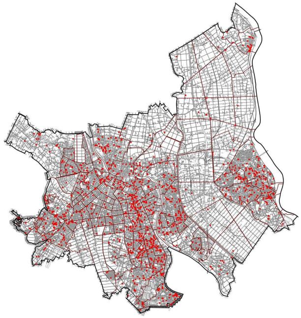 春日部市内における空き家分布図